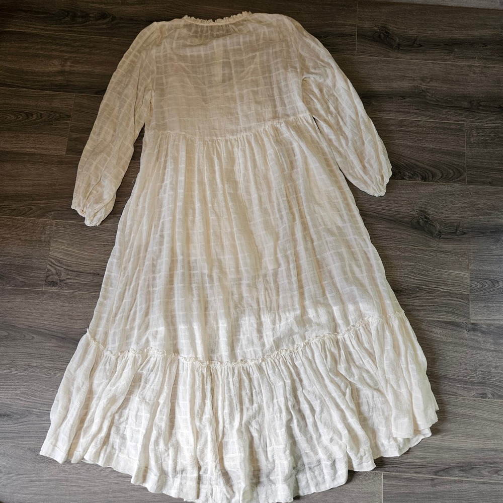 Free People Edie Dress Button Front Tiered Maxi Dress Ivory Size M Boho Cottage - Picture 11 of 16